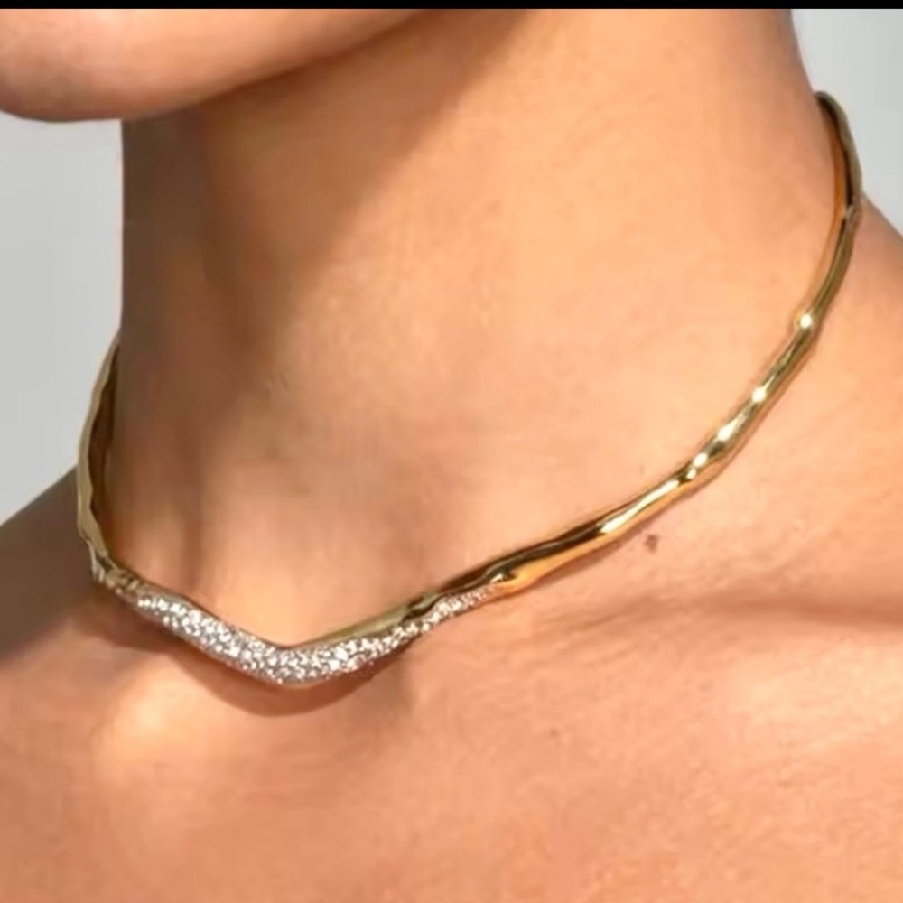 Alexis Bittar Gold and Silver Sculpted Pavé Choker Necklace